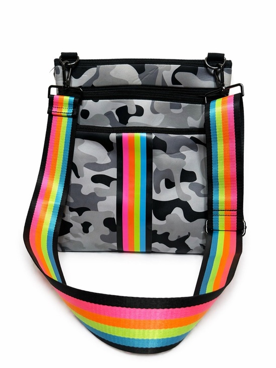 HAUTE SHORE Handbags - HAUTE SHORE Grey Camo Crossbody with Rainbow Strap